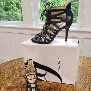 Like New Nine West Black Laced-up Heels. Size 7.